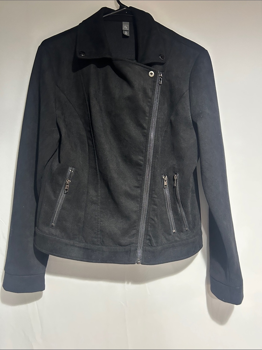 Alya Black Asymmetrical Zip Suede-Style Women's Jacket